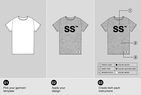 T-shirt Manufacturing Tech pack Sizes with cut and sew example